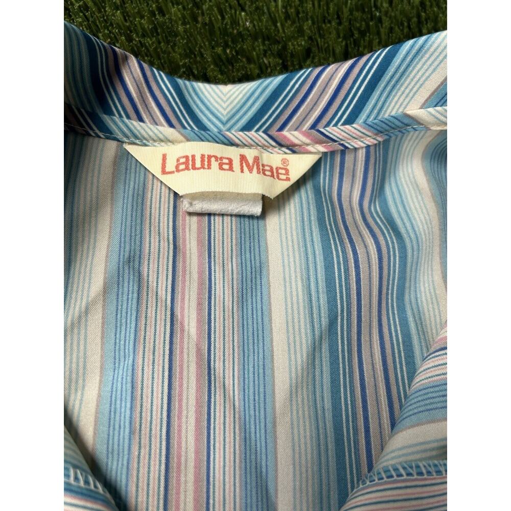 Vintage 1970’s LAURA MAE Striped Long sleeve Polyester Scarf Collar Size 38 - Picture 7 of 11